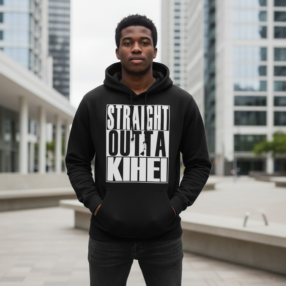 Kihei Hawaii XL Men's Hoodie Black Straight Out Of Kihei Sweatshirt Casual‎